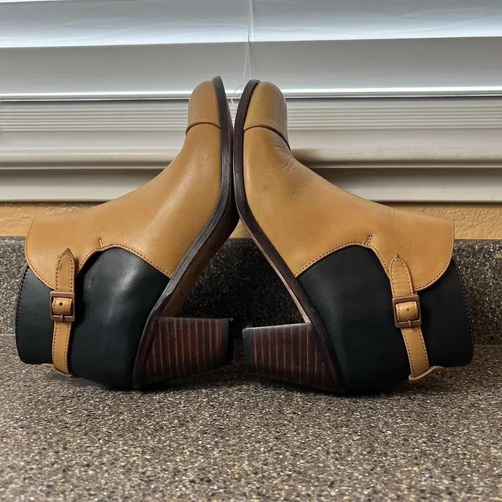 Wolverine 1000 Mile Ankle Bootie Block Heel Tan Black Leather Womens 8.5 Slip On